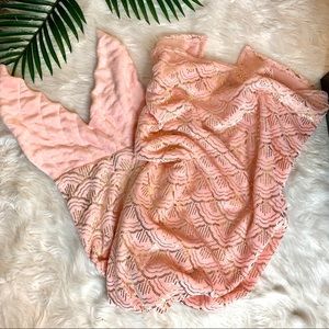 Mermaid Tail Blanket Pink with Foil Scales